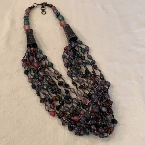 Chico’s glass bead multi strand colorful boho chunky style easy hook closure - Picture 2 of 7